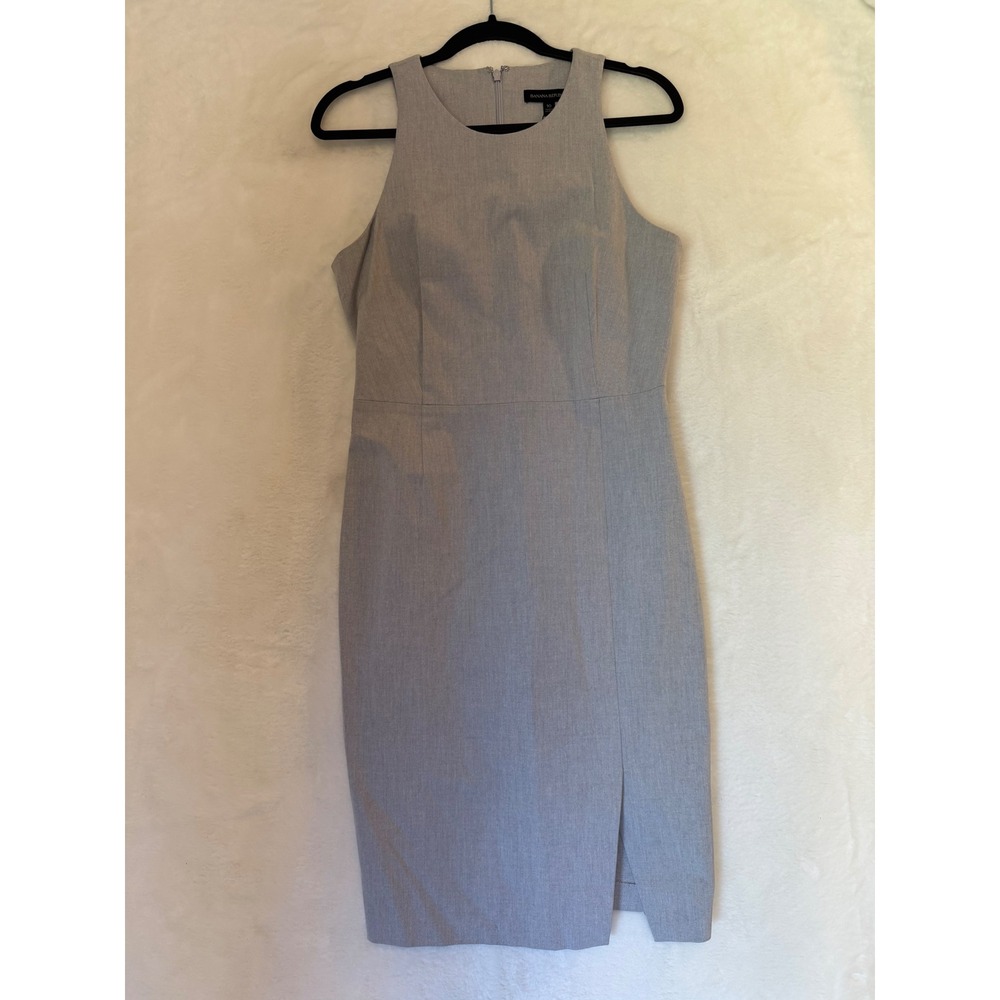 Banana Republic Sheath Dress Womens 10 Gray Sleeveless Halter Slit NWT 426695-00